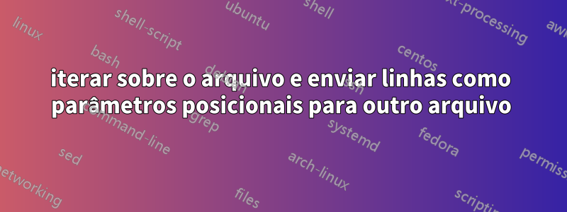 iterar sobre o arquivo e enviar linhas como parâmetros posicionais para outro arquivo