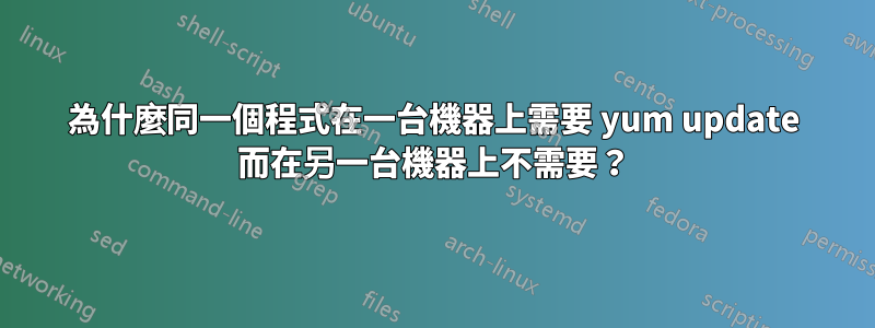 為什麼同一個程式在一台機器上需要 yum update 而在另一台機器上不需要？