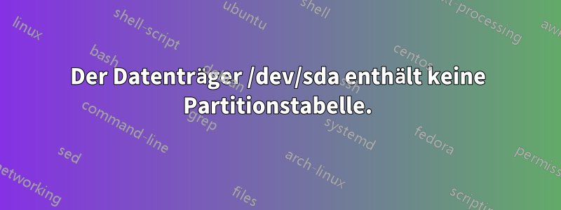 Der Datenträger /dev/sda enthält keine Partitionstabelle.