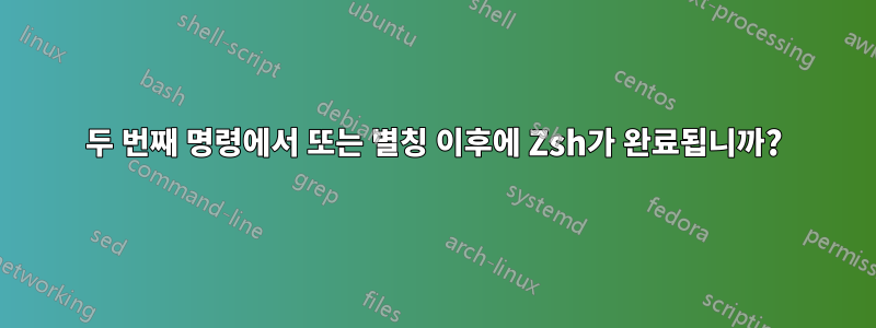 두 번째 명령에서 또는 별칭 이후에 Zsh가 완료됩니까?