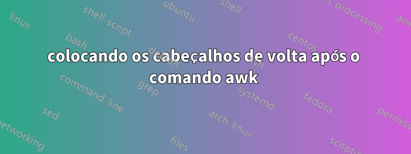 colocando os cabeçalhos de volta após o comando awk