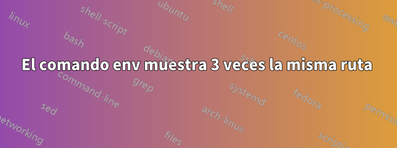 El comando env muestra 3 veces la misma ruta