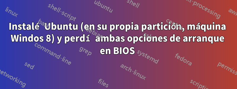 Instalé Ubuntu (en su propia partición, máquina Windos 8) y perdí ambas opciones de arranque en BIOS