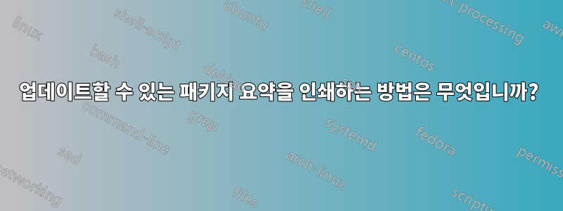 업데이트할 수 있는 패키지 요약을 인쇄하는 방법은 무엇입니까?