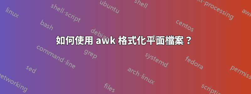 如何使用 awk 格式化平面檔案？