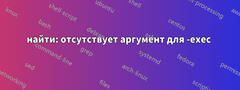 найти: отсутствует аргумент для -exec