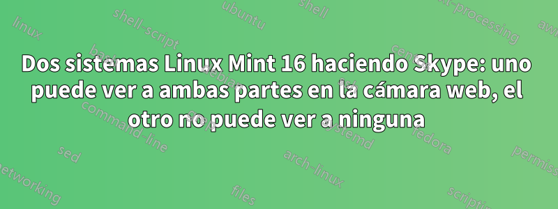 Dos sistemas Linux Mint 16 haciendo Skype: uno puede ver a ambas partes en la cámara web, el otro no puede ver a ninguna