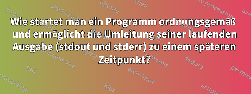 Wie startet man ein Programm ordnungsgemäß und ermöglicht die Umleitung seiner laufenden Ausgabe (stdout und stderr) zu einem späteren Zeitpunkt?