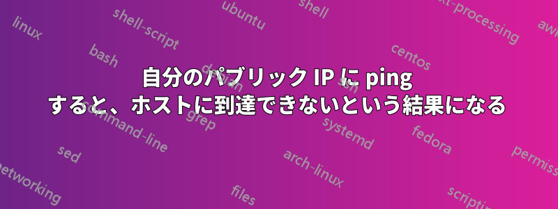 自分のパブリック IP に ping すると、ホストに到達できないという結果になる