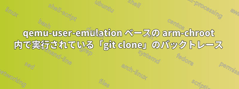 qemu-user-emulation ベースの arm-chroot 内で実行されている「git clone」のバックトレース