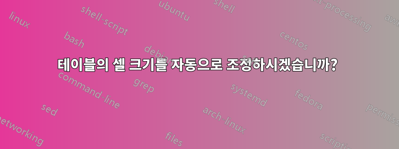 테이블의 셀 크기를 자동으로 조정하시겠습니까?