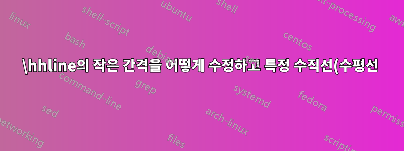 \hhline의 작은 간격을 어떻게 수정하고 특정 수직선(수평선)에 투명하지 않게 만들 수 있나요?