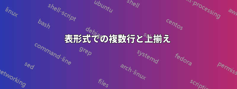 表形式での複数行と上揃え