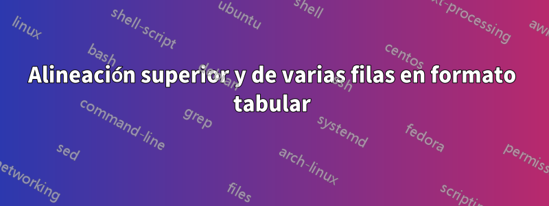 Alineación superior y de varias filas en formato tabular