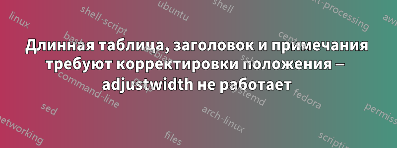 Длинная таблица, заголовок и примечания требуют корректировки положения — adjustwidth не работает