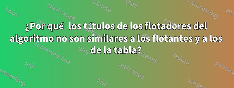 ¿Por qué los títulos de los flotadores del algoritmo no son similares a los flotantes y a los de la tabla?