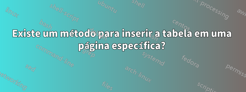 Existe um método para inserir a tabela em uma página específica?