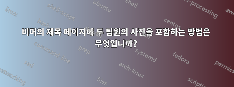 비머의 제목 페이지에 두 팀원의 사진을 포함하는 방법은 무엇입니까?