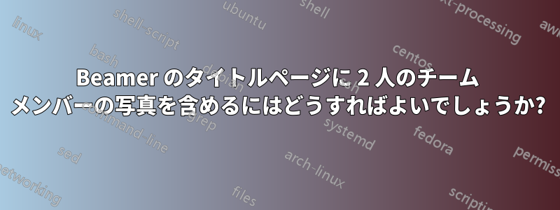 Beamer のタイトルページに 2 人のチーム メンバーの写真を含めるにはどうすればよいでしょうか?