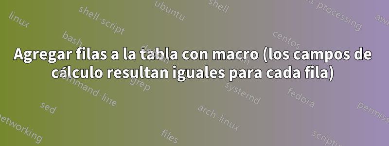 Agregar filas a la tabla con macro (los campos de cálculo resultan iguales para cada fila)