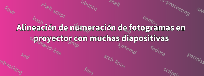 Alineación de numeración de fotogramas en proyector con muchas diapositivas