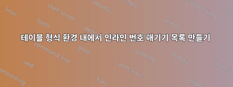 테이블 형식 환경 내에서 인라인 번호 매기기 목록 만들기