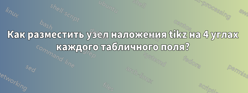 Как разместить узел наложения tikz на 4 углах каждого табличного поля?