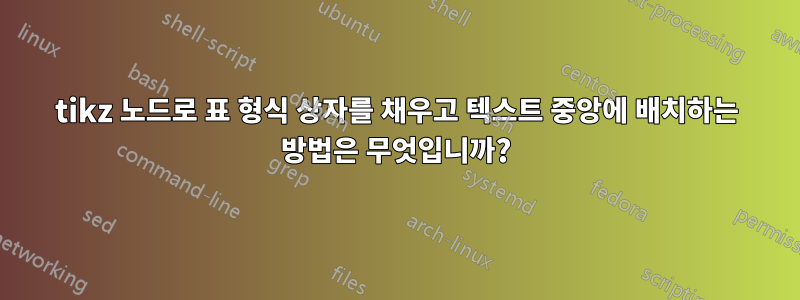 tikz 노드로 표 형식 상자를 채우고 텍스트 중앙에 배치하는 방법은 무엇입니까?