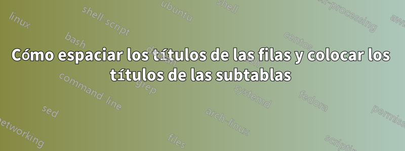 Cómo espaciar los títulos de las filas y colocar los títulos de las subtablas