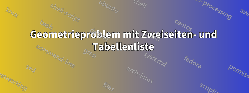 Geometrieproblem mit Zweiseiten- und Tabellenliste