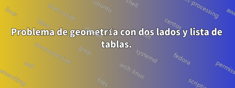 Problema de geometría con dos lados y lista de tablas.