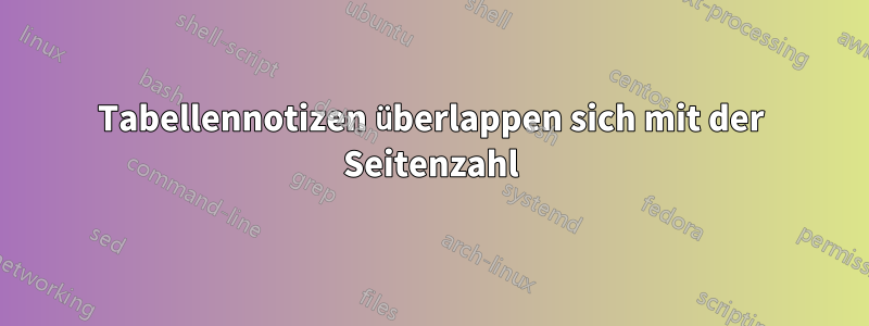 Tabellennotizen überlappen sich mit der Seitenzahl