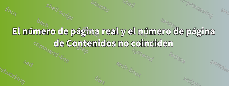 El número de página real y el número de página de Contenidos no coinciden