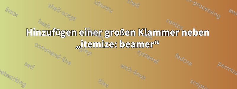 Hinzufügen einer großen Klammer neben „itemize: beamer“