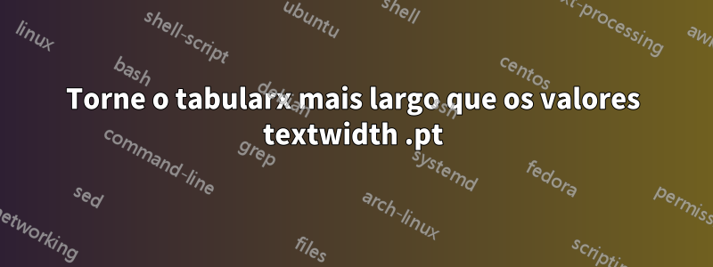 Torne o tabularx mais largo que os valores textwidth .pt