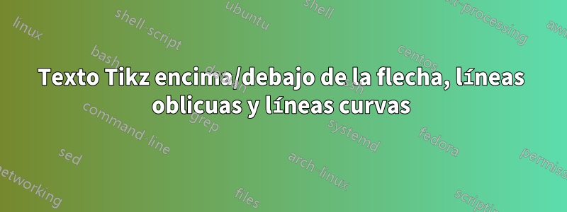 Texto Tikz encima/debajo de la flecha, líneas oblicuas y líneas curvas