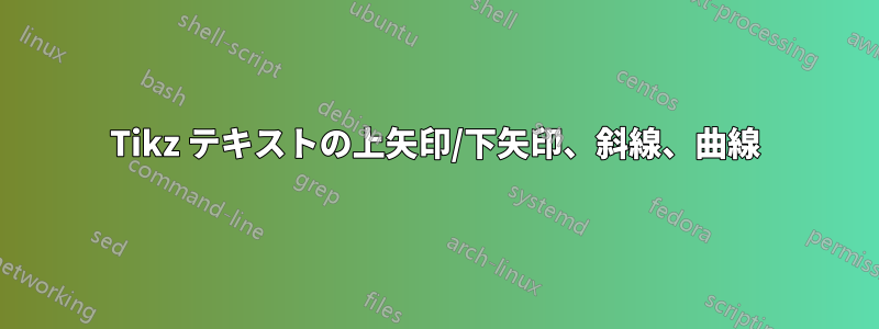 Tikz テキストの上矢印/下矢印、斜線、曲線