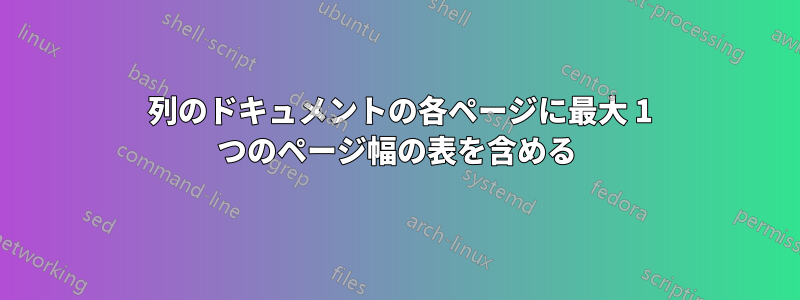 2 列のドキュメントの各ページに最大 1 つのページ幅の表を含める