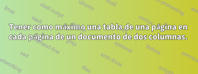 Tener como máximo una tabla de una página en cada página de un documento de dos columnas.