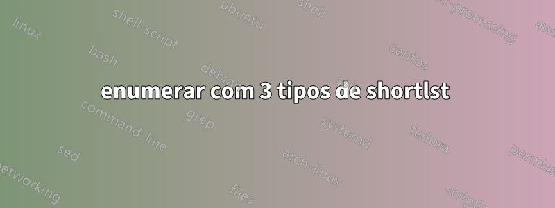 enumerar com 3 tipos de shortlst