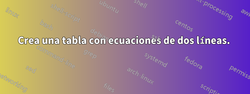 Crea una tabla con ecuaciones de dos líneas.