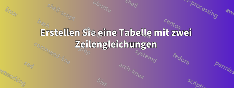 Erstellen Sie eine Tabelle mit zwei Zeilengleichungen