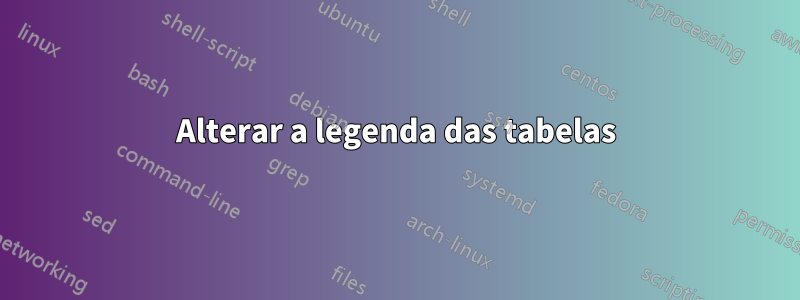 Alterar a legenda das tabelas