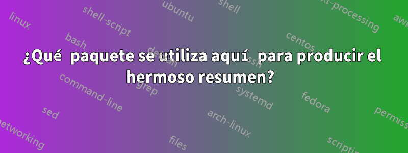 ¿Qué paquete se utiliza aquí para producir el hermoso resumen? 