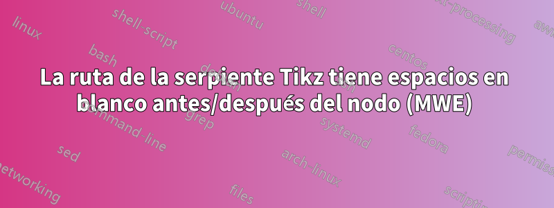 La ruta de la serpiente Tikz tiene espacios en blanco antes/después del nodo (MWE)