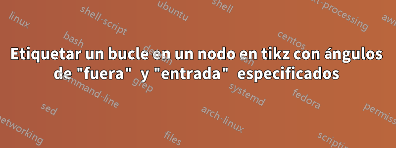 Etiquetar un bucle en un nodo en tikz con ángulos de "fuera" y "entrada" especificados