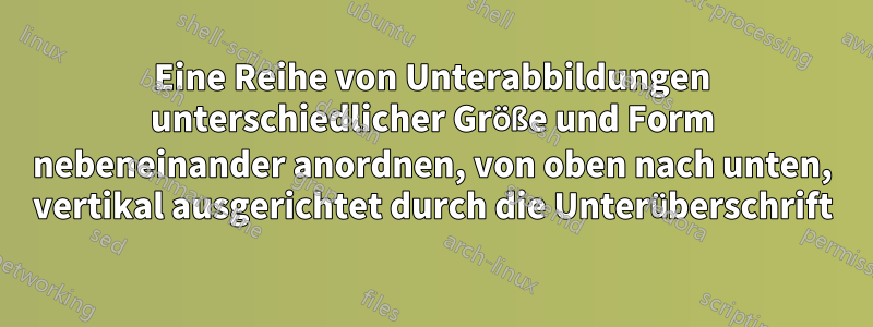 Eine Reihe von Unterabbildungen unterschiedlicher Größe und Form nebeneinander anordnen, von oben nach unten, vertikal ausgerichtet durch die Unterüberschrift