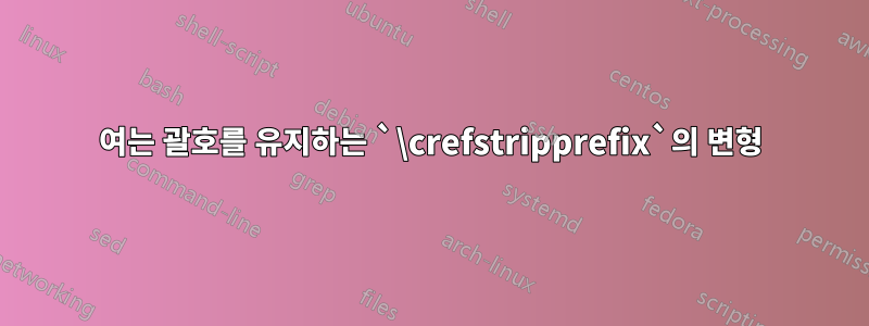 여는 괄호를 유지하는 `\crefstripprefix`의 변형