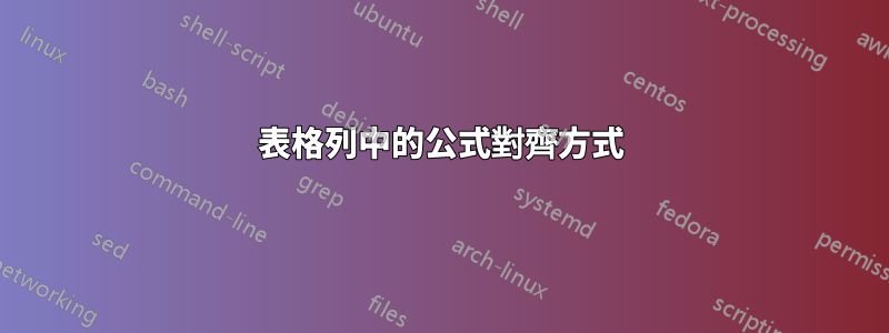 表格列中的公式對齊方式