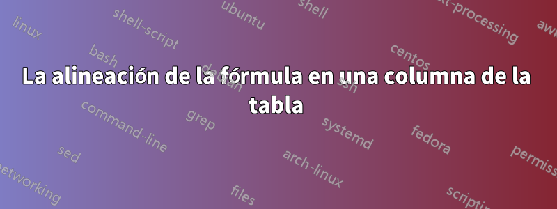 La alineación de la fórmula en una columna de la tabla